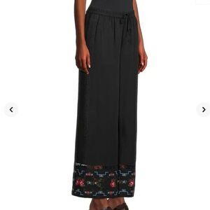 EUC KOBI HALPERIN Demi Floral-embroidered Wide-leg Pants Linen Blend Black Med